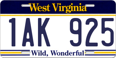 WV license plate 1AK925