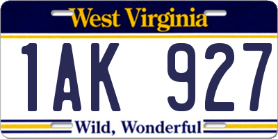 WV license plate 1AK927