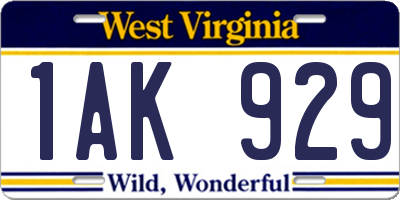 WV license plate 1AK929