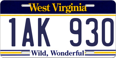 WV license plate 1AK930