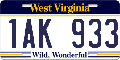 WV license plate 1AK933