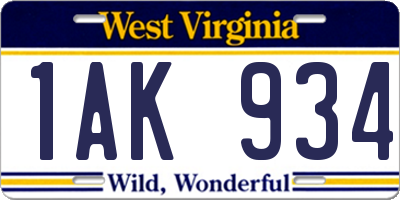 WV license plate 1AK934