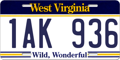 WV license plate 1AK936