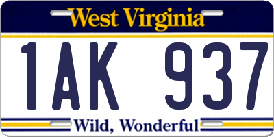 WV license plate 1AK937
