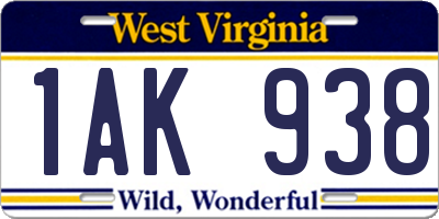 WV license plate 1AK938