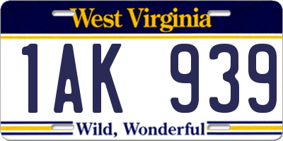 WV license plate 1AK939