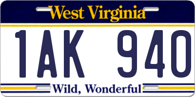 WV license plate 1AK940