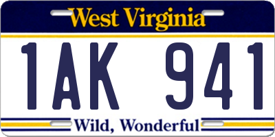 WV license plate 1AK941