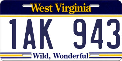 WV license plate 1AK943