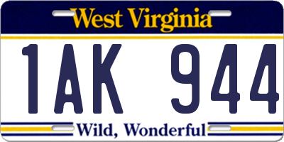WV license plate 1AK944