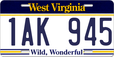 WV license plate 1AK945