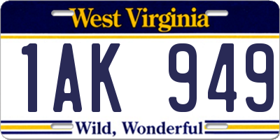 WV license plate 1AK949