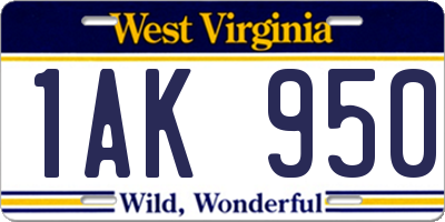 WV license plate 1AK950