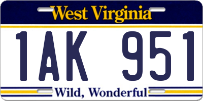 WV license plate 1AK951