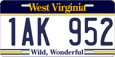 WV license plate 1AK952