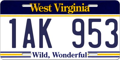 WV license plate 1AK953