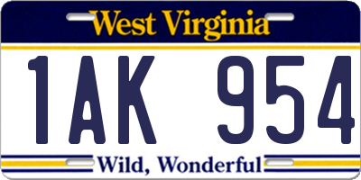WV license plate 1AK954