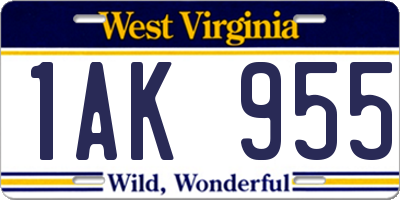 WV license plate 1AK955