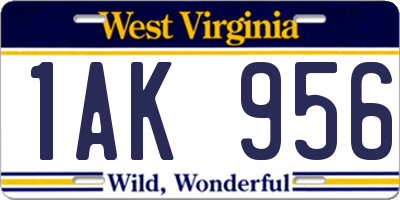 WV license plate 1AK956