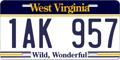 WV license plate 1AK957