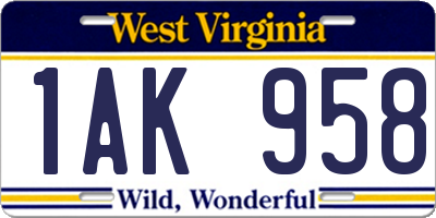 WV license plate 1AK958