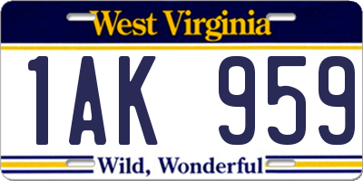 WV license plate 1AK959