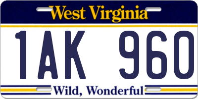 WV license plate 1AK960