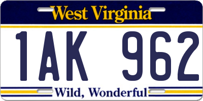 WV license plate 1AK962