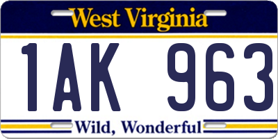 WV license plate 1AK963