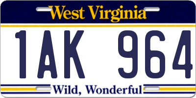 WV license plate 1AK964