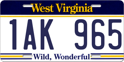 WV license plate 1AK965