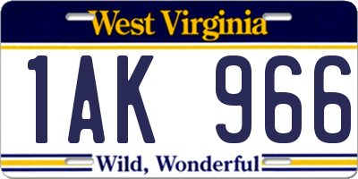 WV license plate 1AK966