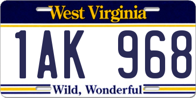 WV license plate 1AK968