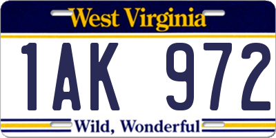 WV license plate 1AK972