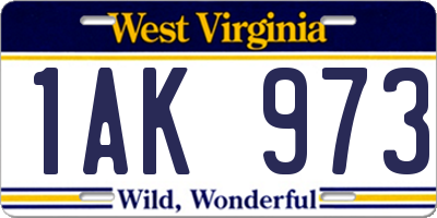 WV license plate 1AK973
