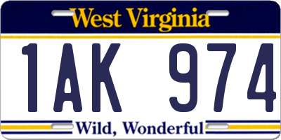 WV license plate 1AK974