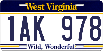WV license plate 1AK978
