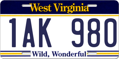 WV license plate 1AK980