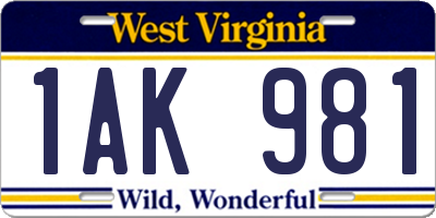 WV license plate 1AK981