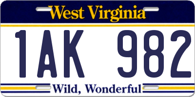 WV license plate 1AK982