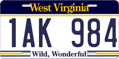 WV license plate 1AK984