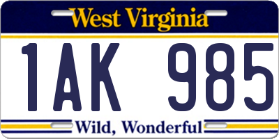 WV license plate 1AK985