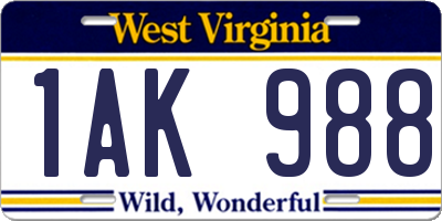 WV license plate 1AK988