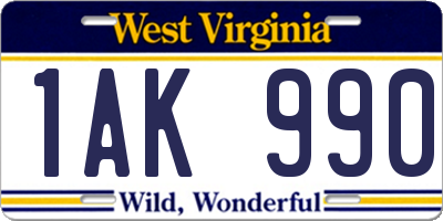 WV license plate 1AK990