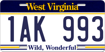 WV license plate 1AK993