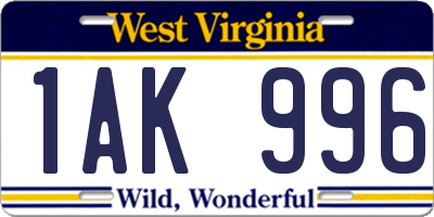 WV license plate 1AK996