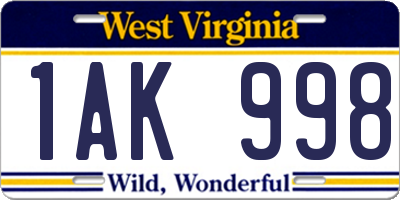 WV license plate 1AK998