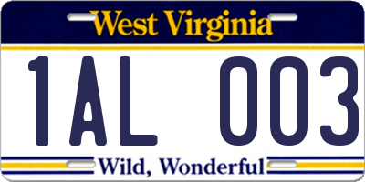 WV license plate 1AL003