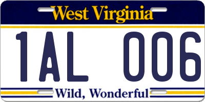 WV license plate 1AL006