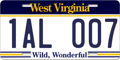 WV license plate 1AL007